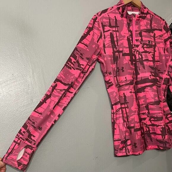 Under Armour Coldgear Size Medium Pink Camo Thermal Mock Neck 1/4 Zip Pullover - Picture 2 of 12